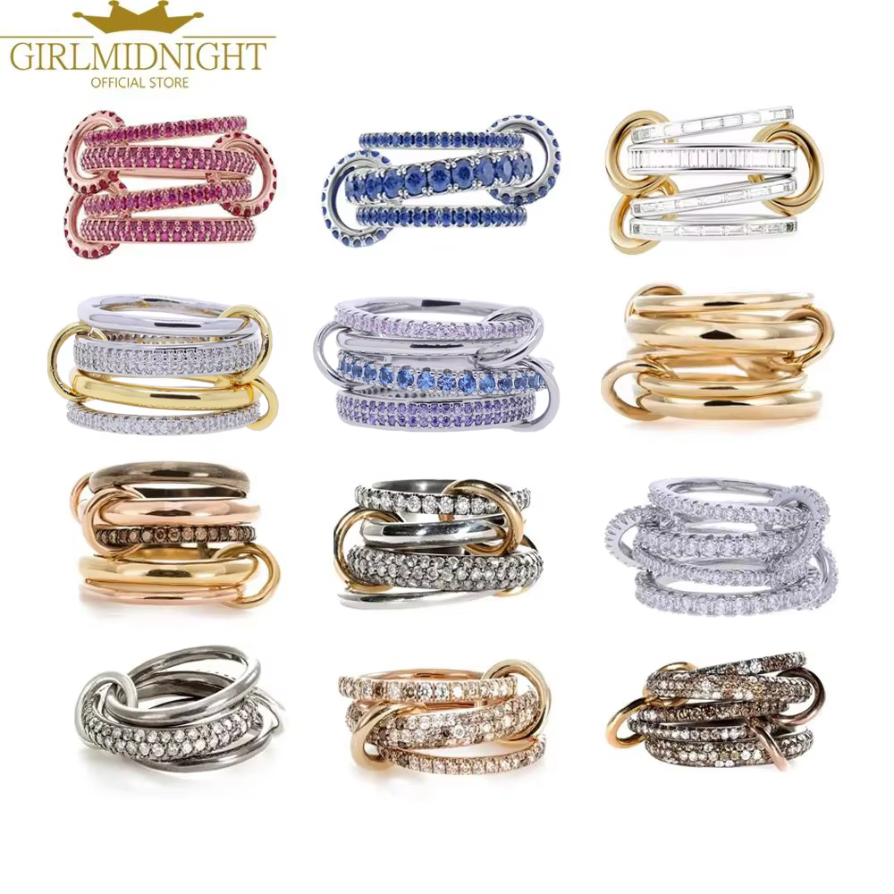 New Stacking Engagement Band Rings For Women Gold Color Pink Micro Paved CZ Zircon Multi Color Link Chain Finger Jewelry - AliExpress 36