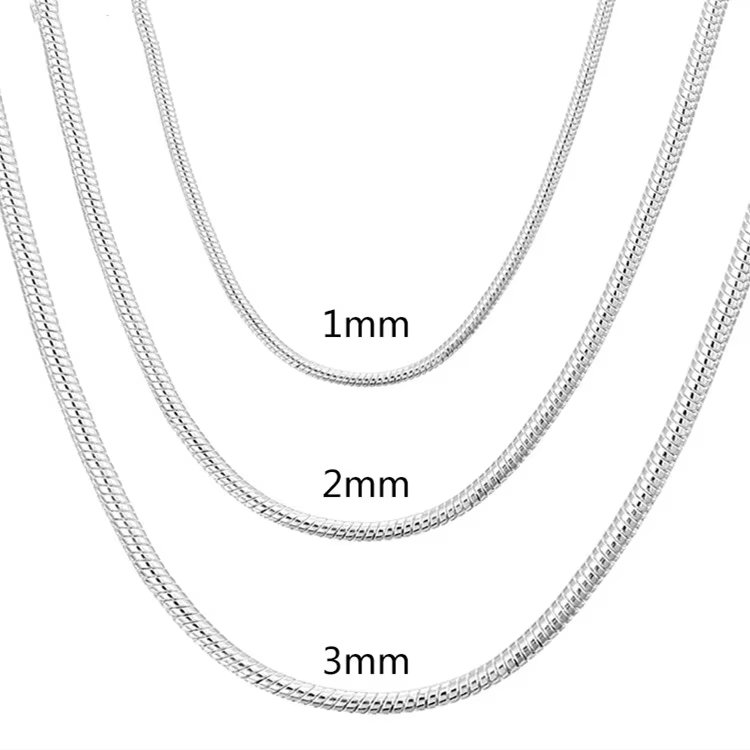 40-75cm 925 Sterling Silver 1MM/2MM/3MM solid Snake Chain Necklace For Men Women Fashion Jewelry for pendant free shipping - AliExpress 36