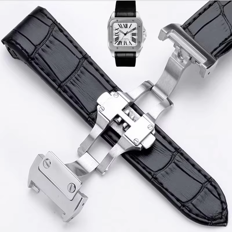 Premium-Grade Genuine Leather Watch Strap For Cartier Watchband Santos 100 Series Men's And Women Folding Buckle 20mm 23mm