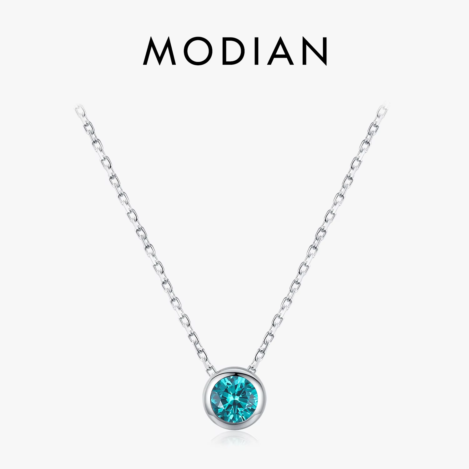 MODIAN 925 Sterling Silver Teal Round Zirconia Pendant Necklace White Gold Plated Neck Link Chain For Women Party Jewelry Gift - AliExpress 36