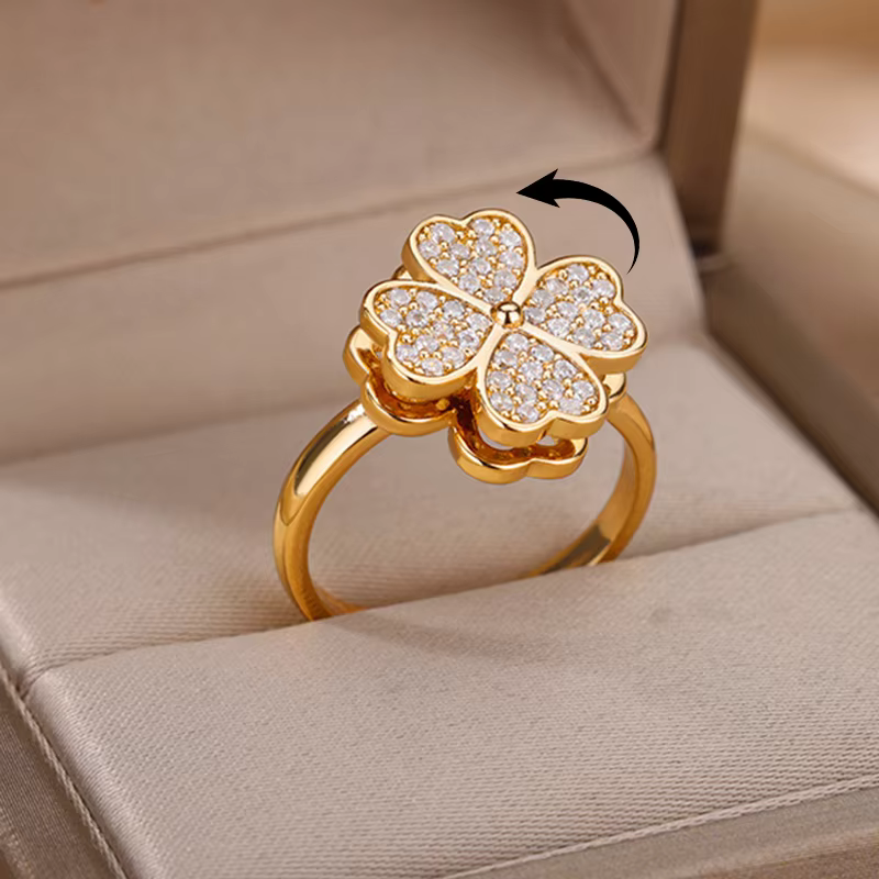 Spinner Zircon Heart Four Leaf Clover Rings For Women Stainless Steel Anti Stress Anxiety Fidget Ring Jewelry Christmas Gift - AliExpress 36