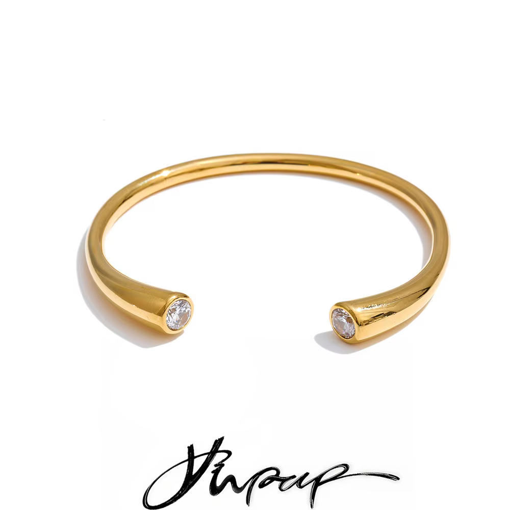 Yhpup 60mm High Quality Stainless Steel Cubic Zirconia Cuff Open Bracelet Bangle for Women Smooth Metal Casual Modern Jewelry - AliExpress 36