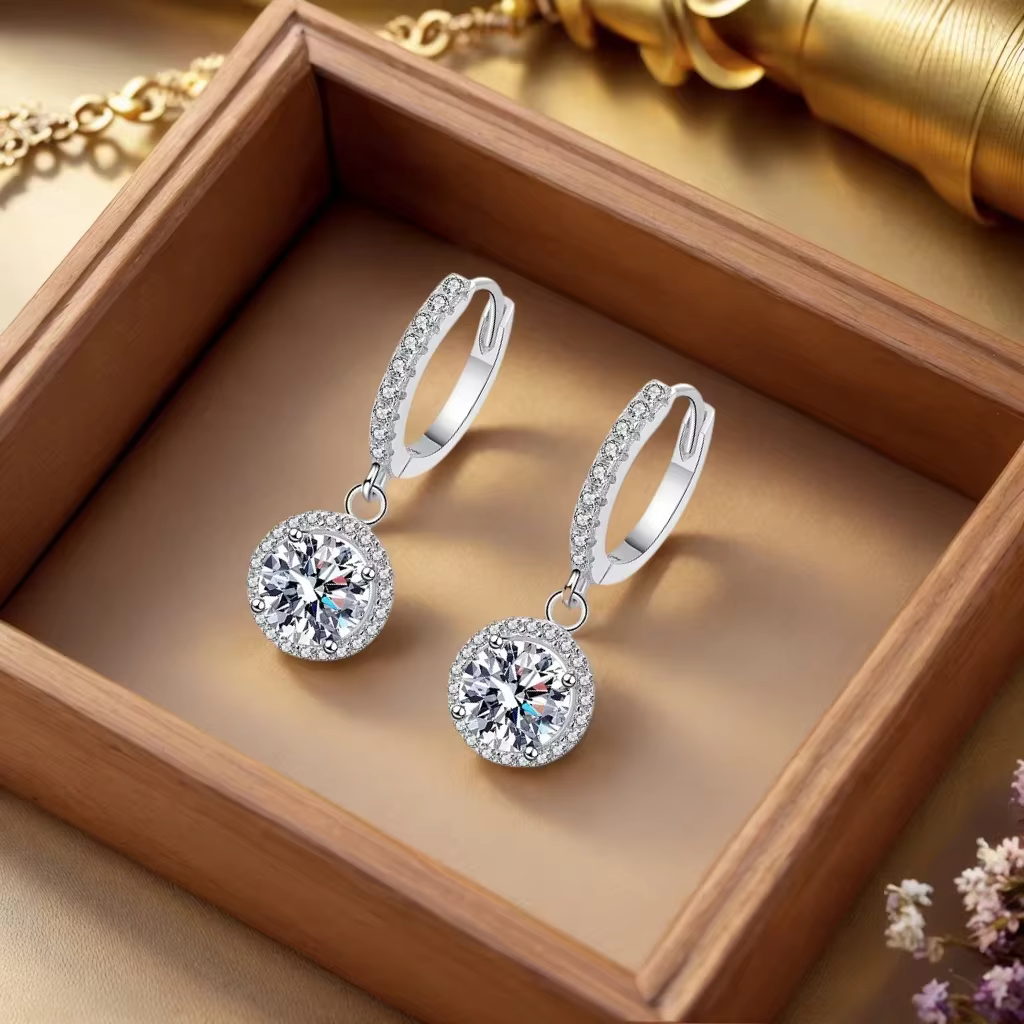 925 Sterling Silver 1 Carat Moissanite Round Earrings for Women Luxury Evening Style - AliExpress 36