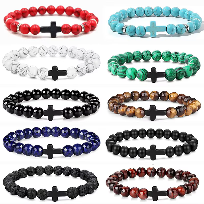 Prayer Men Natural Stone Wood Beads Rosary Hematite Cross Bracelets Onyx Meditation Bracelet Women Yoga Jewelry Homme Pulsera - AliExpress 36
