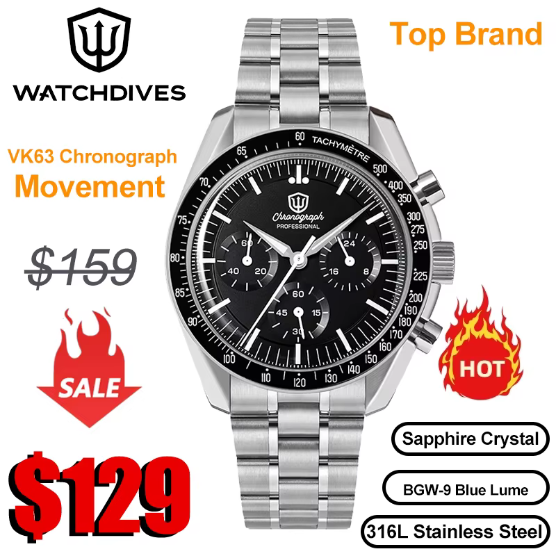 Watchdives New Wd1863 Quartz Men Watch VK63 Chronograph Bubble Sapphire Waterproof 39Mm Steel Top Brand Luxury Business Watch - AliExpress 1511