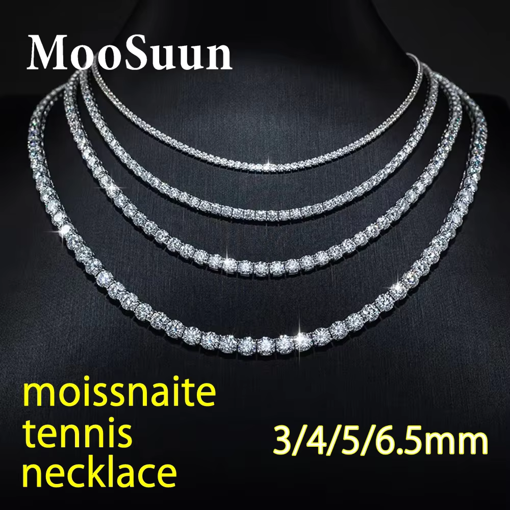 MooSuun 3/4/5mm Moissanite Tennis Necklace for Women Men Sparkling Lab Diamond S925 Sterling Silver Luxury Fine Jewelry - AliExpress 36