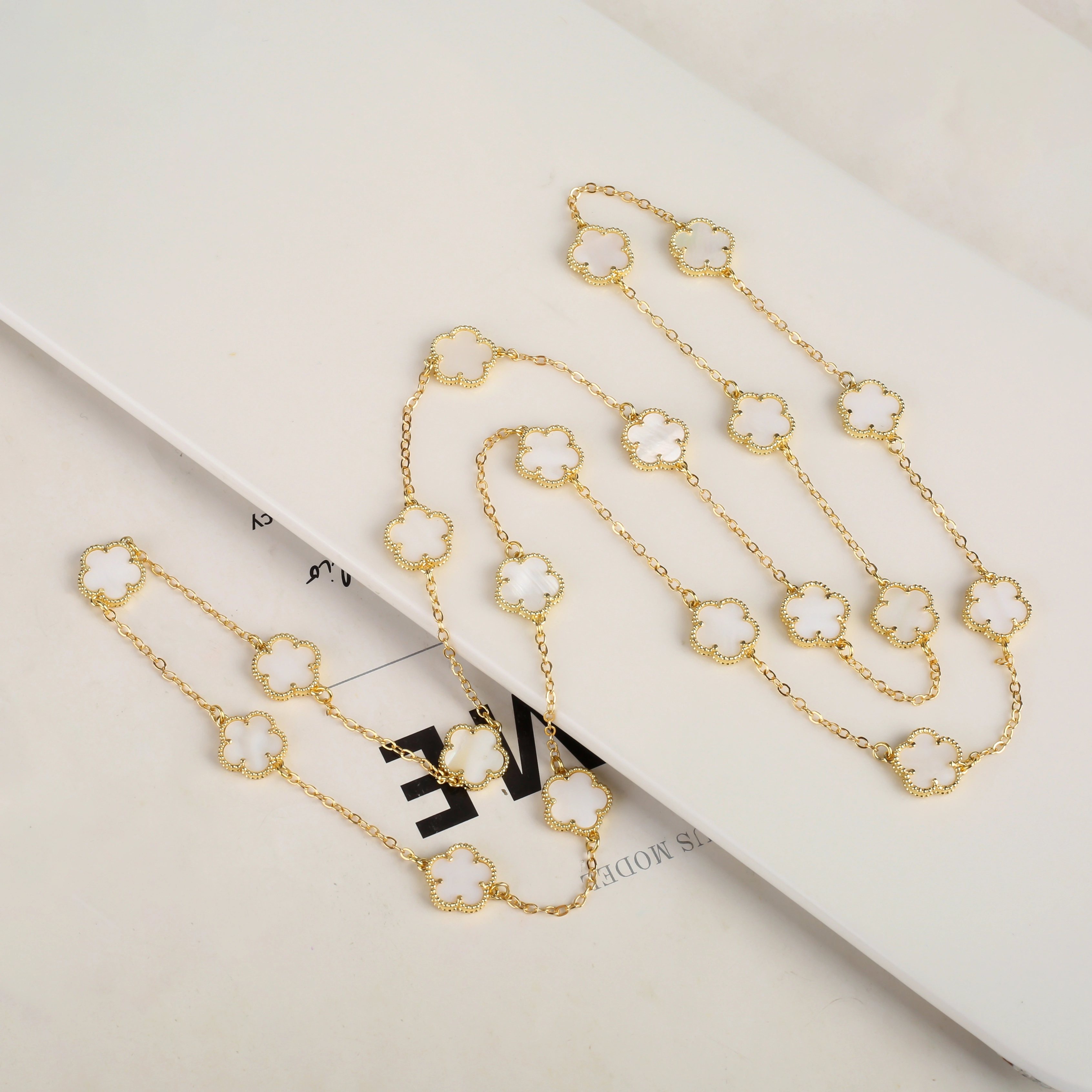 12mm Double sided Natural Stone Sweater Long Chain Plant Five Leaf Flower Jewelry Luxury Hot Selling High Quality Women Clover - AliExpress 36
