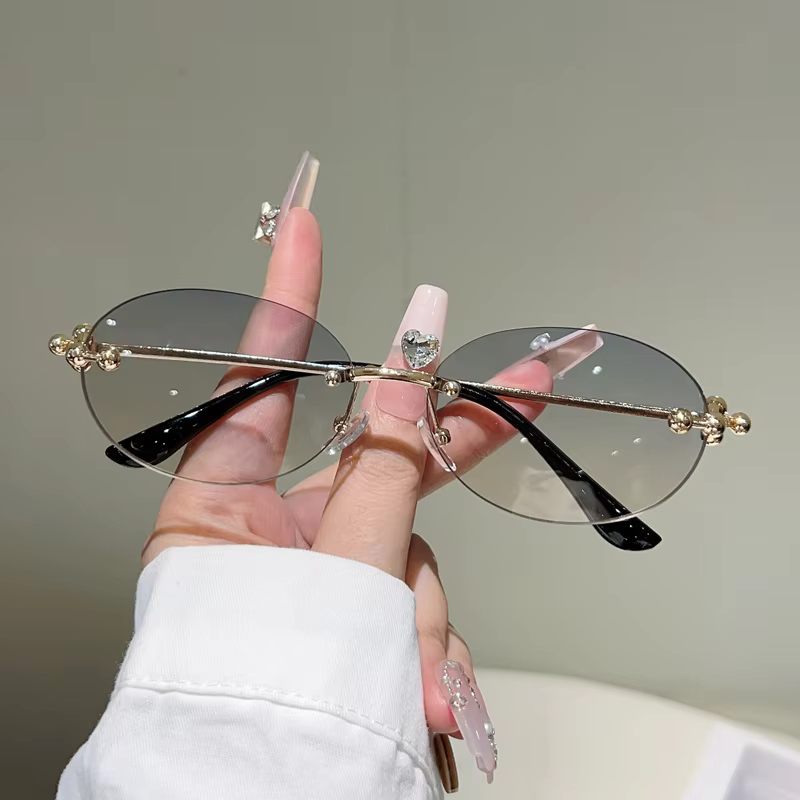 KAMMPT Rimless Oval Sunglasses Women 2025 New in Fashion Vintage Decor Shades Trendy Brand Designer Gradient Casual Sun Glasses - AliExpress 200000297