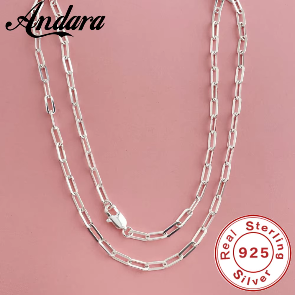 Andara 45-60cm Wholesale 925 Sterling Silver 3mm Wide Paper Clip Necklace for Boys Girls Women Fine Jewelry Wedding Party - AliExpress 36