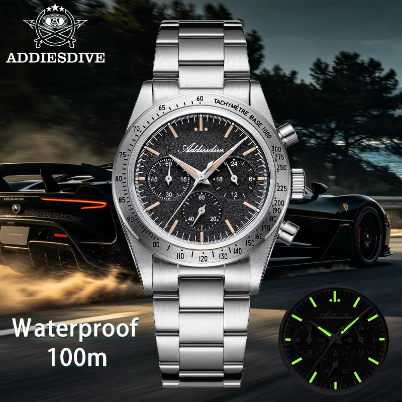 ADDIESDIVE Vintage Racing Chronograph Watch for Men Japanese Quartz Stainless Steel Tachymeter Sports Watch 100M Waterproof - AliExpress 1511