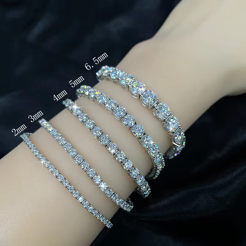 3mm 4mm Real Moissanite Diamond Tennis Bracelet Pure 925 Sterling Silver Full Diamond Sparkling Wedding Jewelry For Women Man