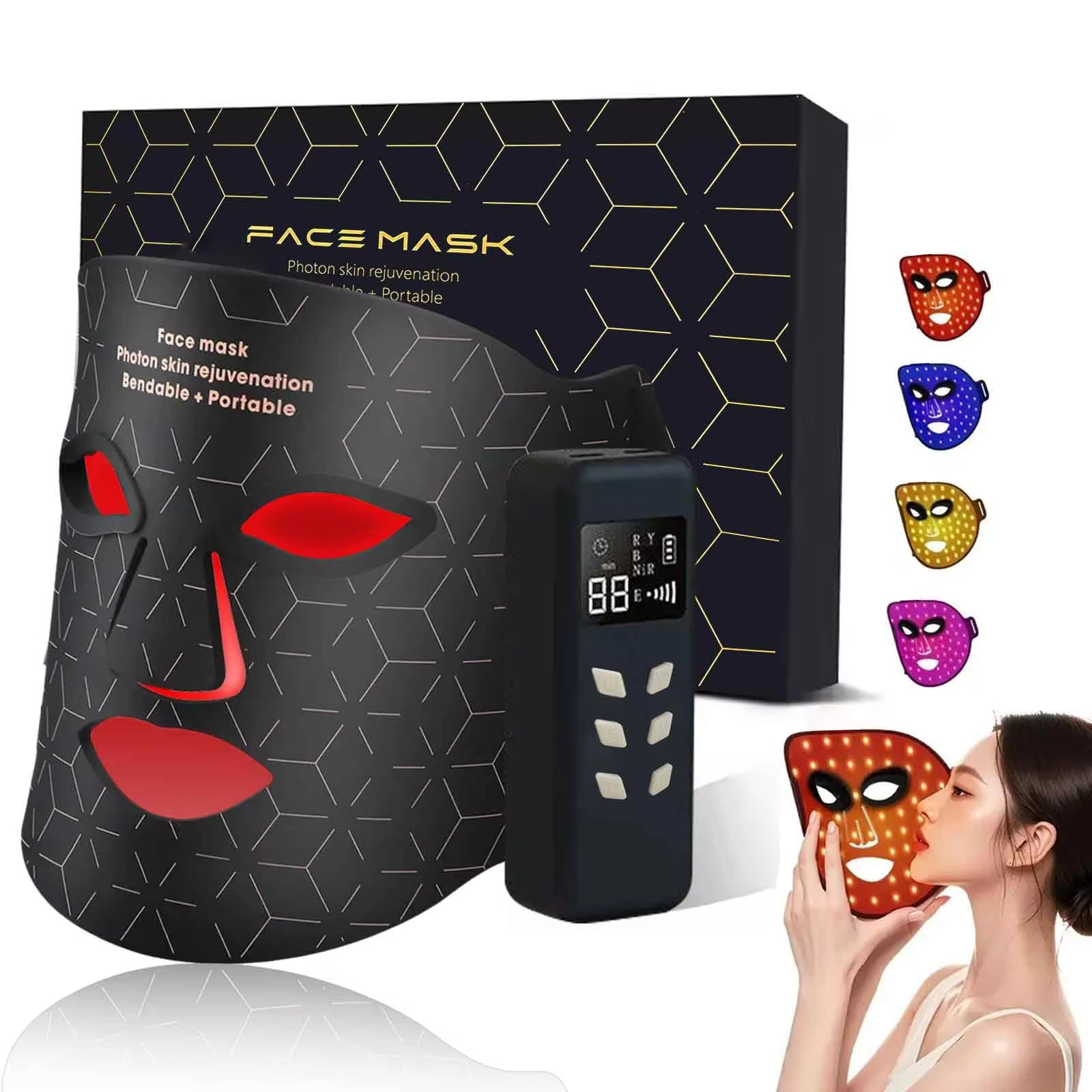 4 Modes Portable Led Face Mask Light Therapy for Anti-Aging Wrinkles Skin Rejuvenation Home Use Red Light Therapy Mask for Face