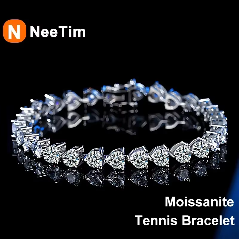 NeeTim 3mm Moissanite Tennis Bracelet for Women 3 Claws Full Lab Diamond S925 Sterling Silver Plated White Gold Bracelets