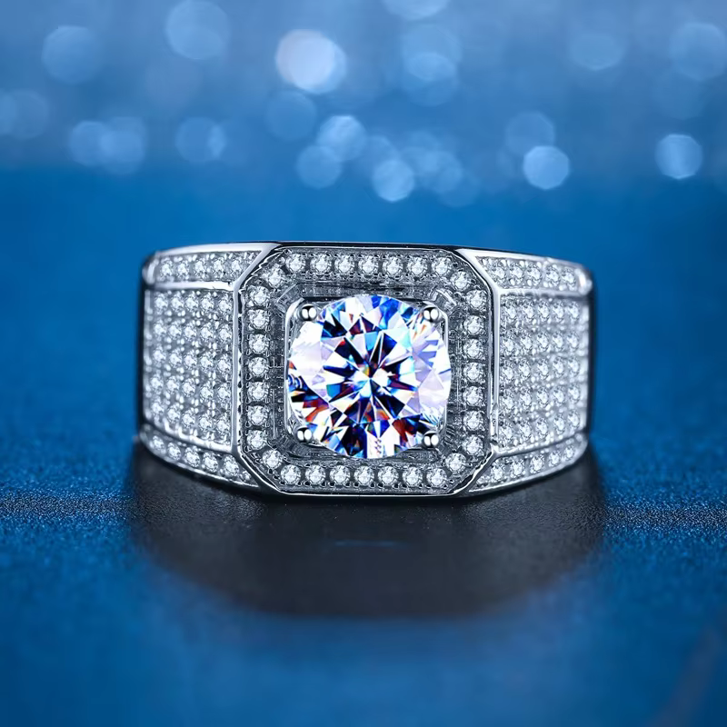 PT950 Platinum Starry Sky Ring Men's 2Ct Moissanite - High-purity durable, galaxy meaning, gift carries eternal blessings