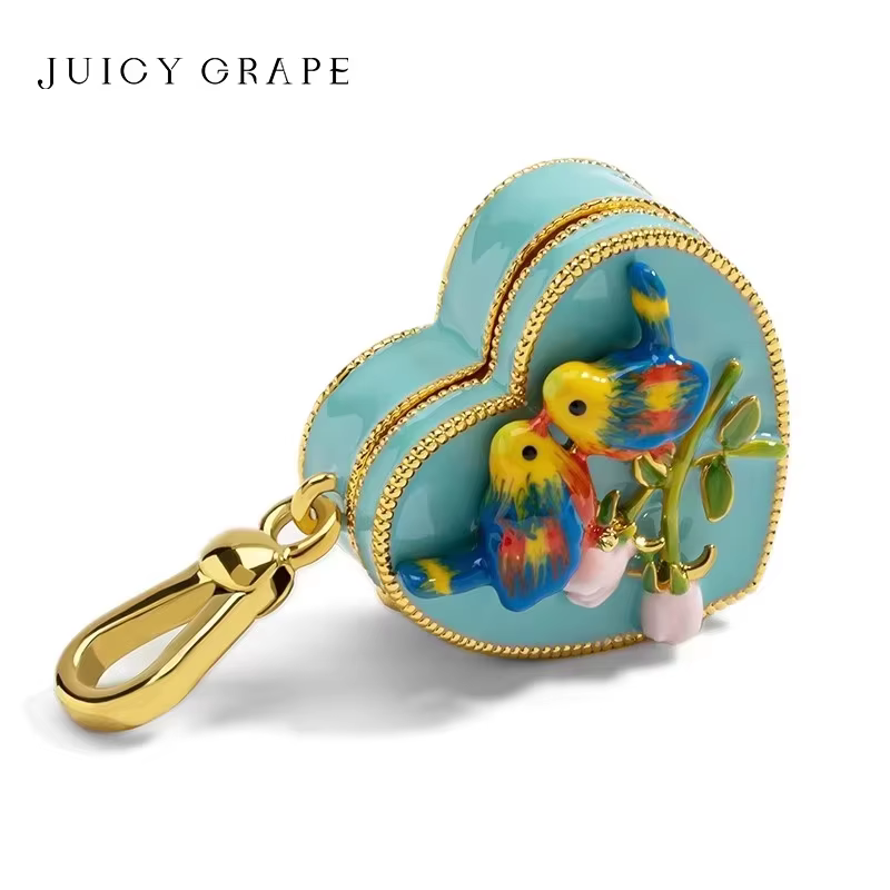 Juicy Grape Hand-Painted Enamel Heart Pendant Necklace - Versatile Accessory for Sweaters Keychains Gifts for Friends