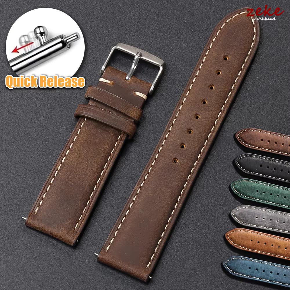 18mm 20mm 22mm Watchband Genuine Leather Watch Strap Replacement Belt Vintage Brown Strap Quick Release Bracelet for Men Women