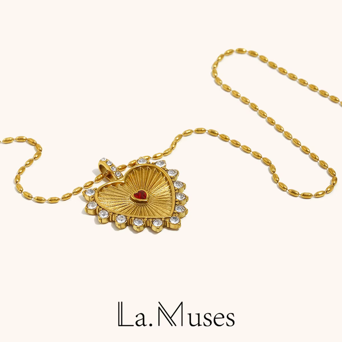 La. Muses Classic Love Zircon Pendant Stainless Steel Women's Necklace PVD Gold Plated Fashion Neck Jewelry Accessories
