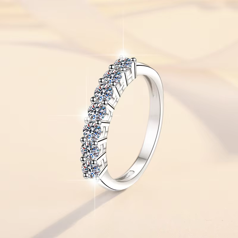 Crown Stackable Seven-Star Band Ring Women's 0.7CT Moissanite PT950 Platinum-shiny seven-star design,perfect for bestie matching