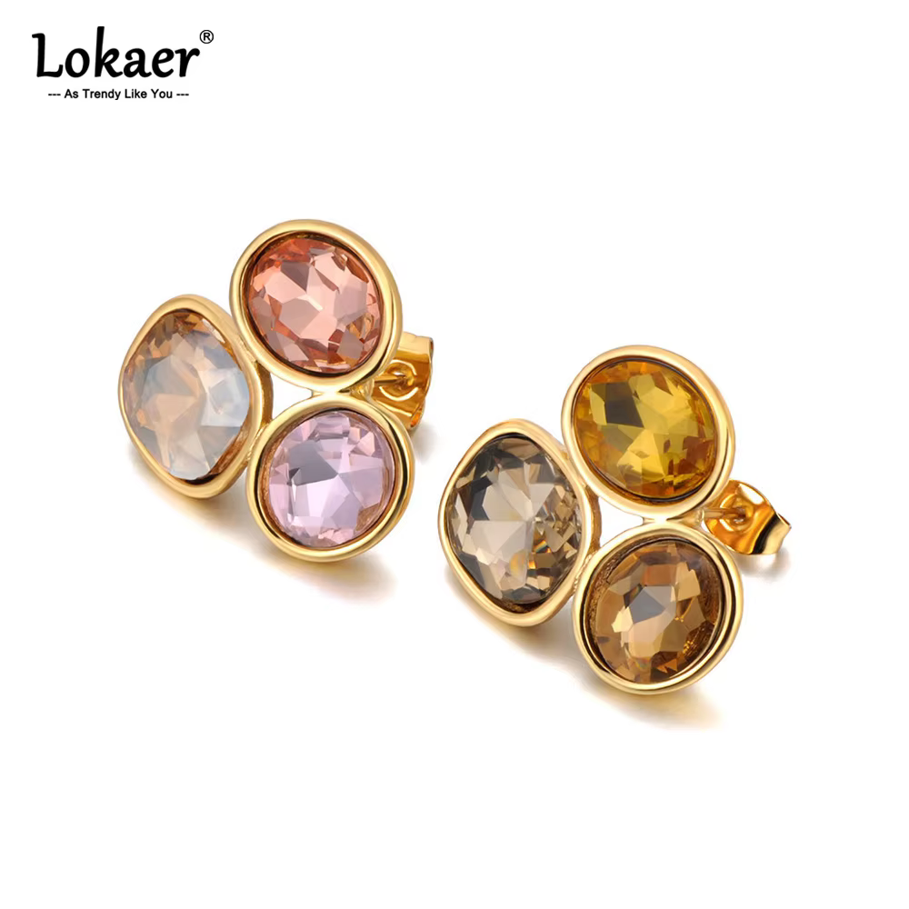 Lokaer Stainless Steel Colorful Cubic Zirconia Stone Stud Earrings 18k PVD Plated Waterproof Fashion Daily Women Jewelry E24203 - AliExpress 36
